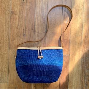 Blue Boho Natural Hand Woven Sisal Tote Crossbody Bag